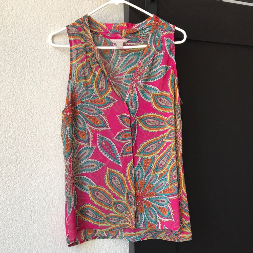 Banana Republic Pink Paisley Sheer Shell SZ-S